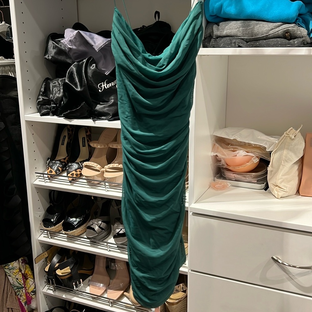 Oh Polly green ruched dress